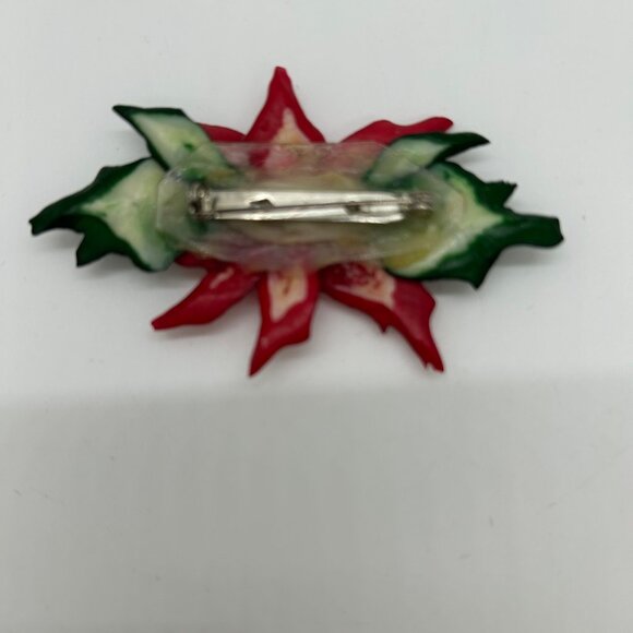 Vintage Poinsettia Brooches 1940s WWII Era Acrylic 4 Pins and Earrings Floral - Picture 10 of 16
